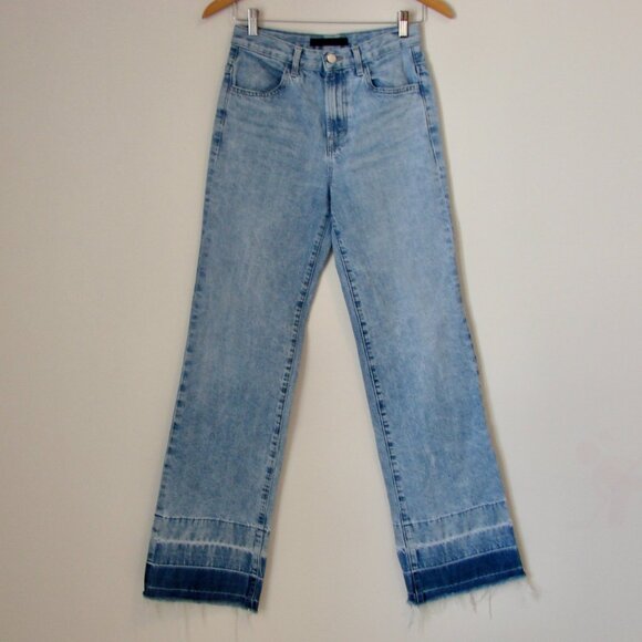J Brand Joan High Rise Wide Leg Jeans Blissed Out Boho Raw Frayed Hem Tall 26 - Picture 2 of 15